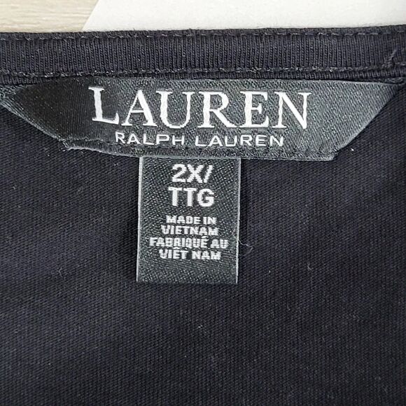 Lauren Ralph Lauren Top Tunic Women lack Plus 2X Split Neck 3/4 Sleeves Pullover - Picture 7 of 16